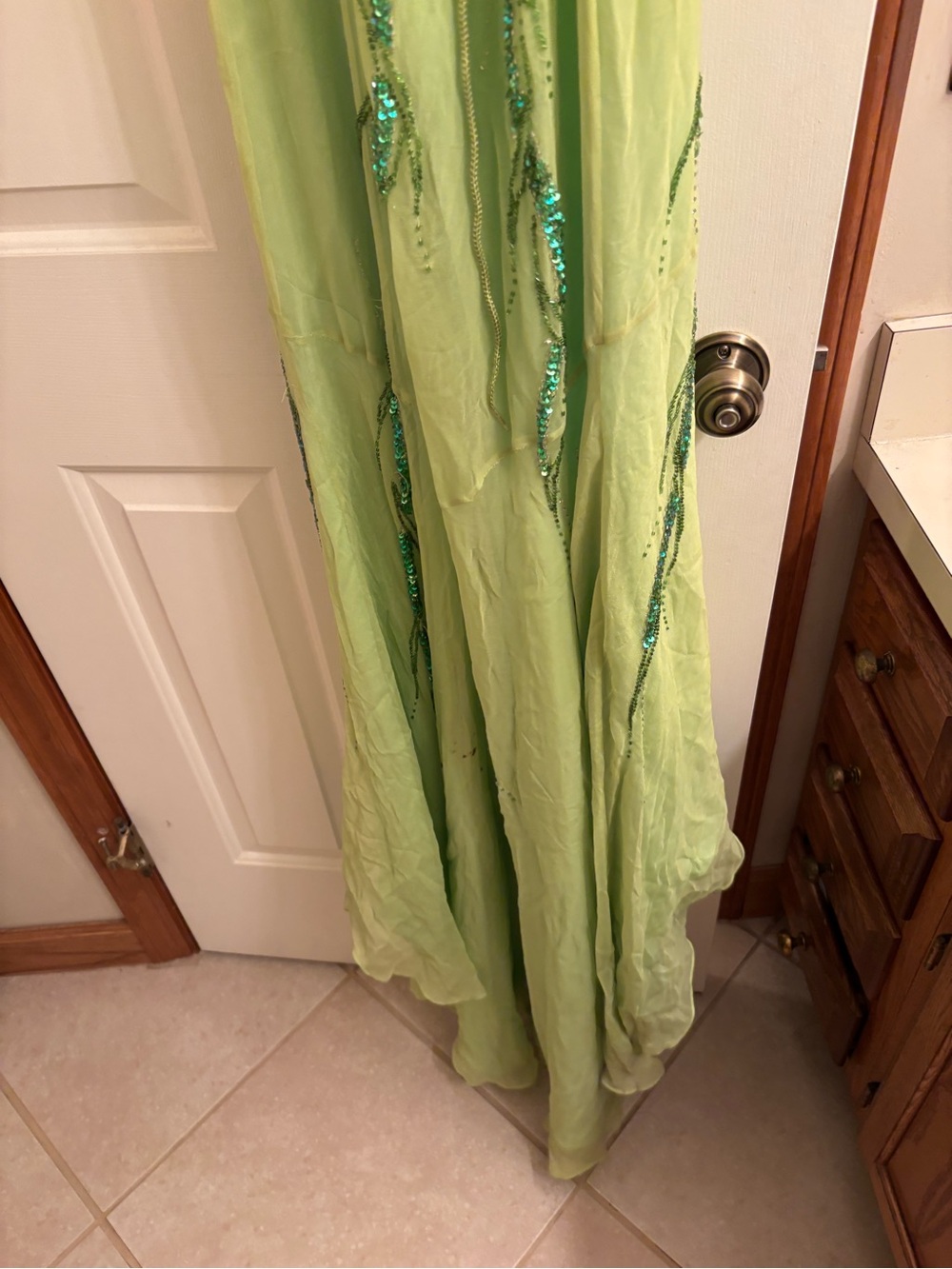 Silk Fairy Lime Green Beaded Maxi Dress with Floral Accents - Picture 7 of 15